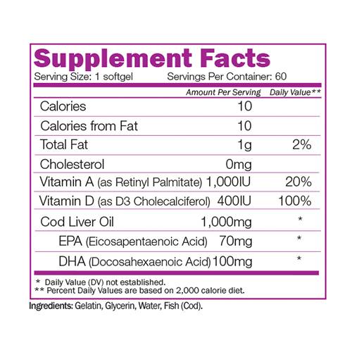 Huile de foie de morue 60 capsules de gel