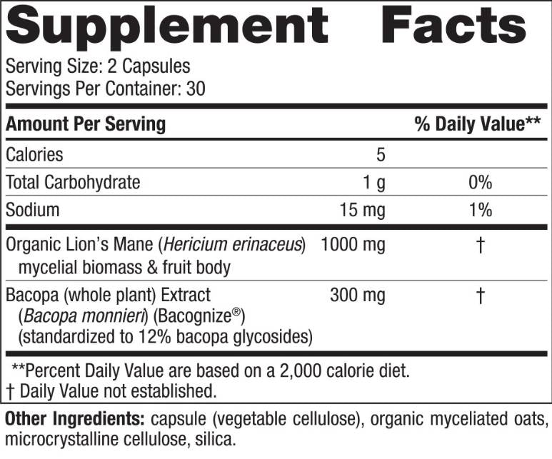 Complexe de champignons cognitifs | avec Lion's Mane & Bacopa - 60 capsules
