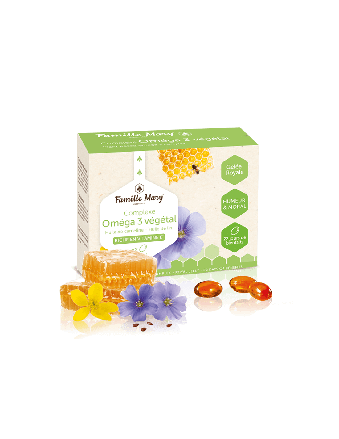 Complexe Oméga 3 VÉGÉTAL - Omega-3 à partir de sources végétales + Jelly Royal, 45 capsules