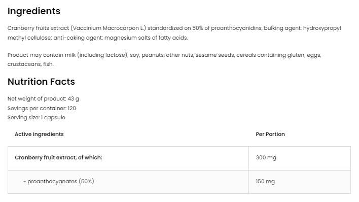 Extrait de canneberge 300 mg | Capsules Vege 120