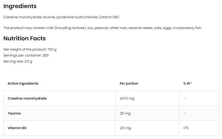 Créatine monohydrate + poudre de taurine 700 grammes