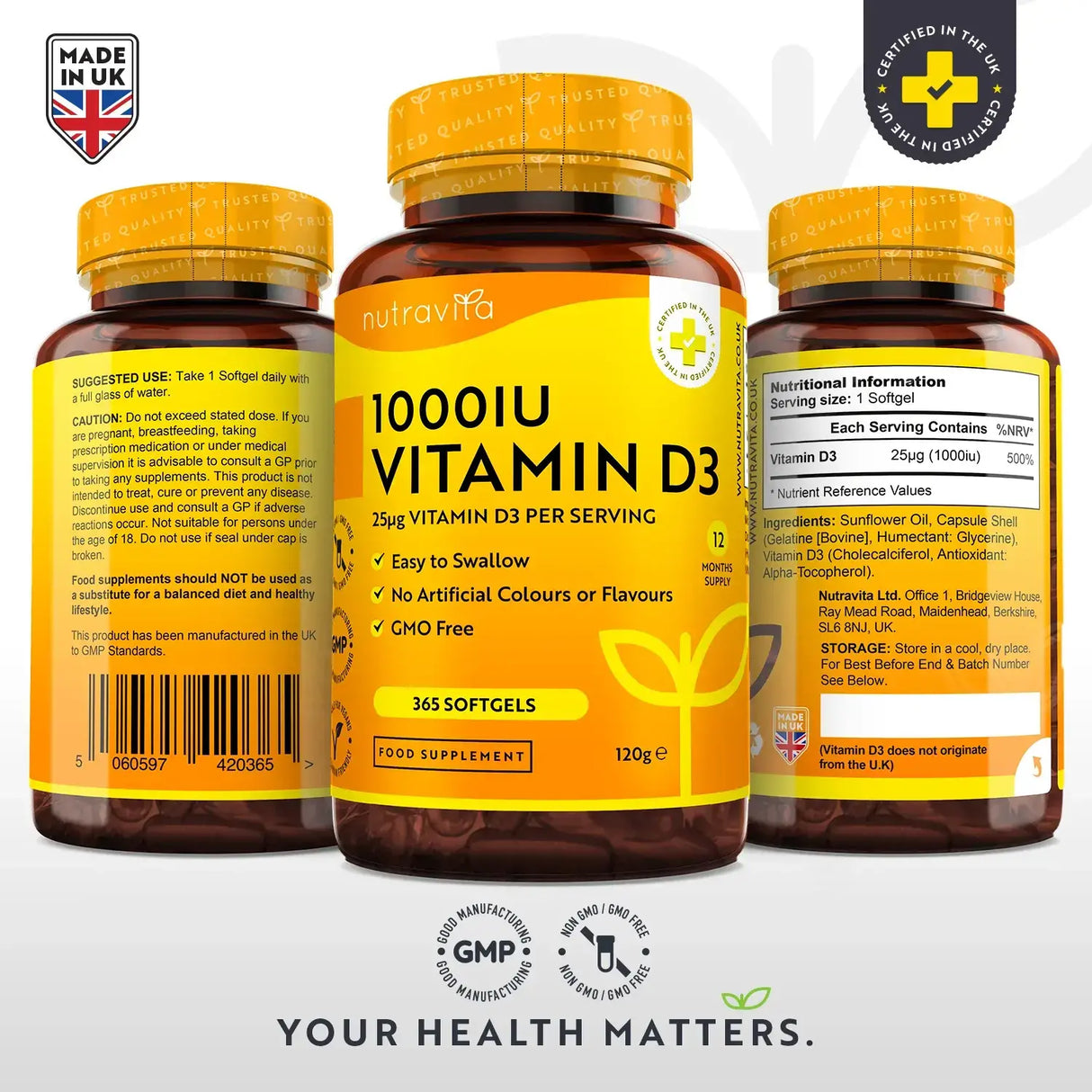 Vitamine D3 1000IU (25UG) 365 SoftGels
