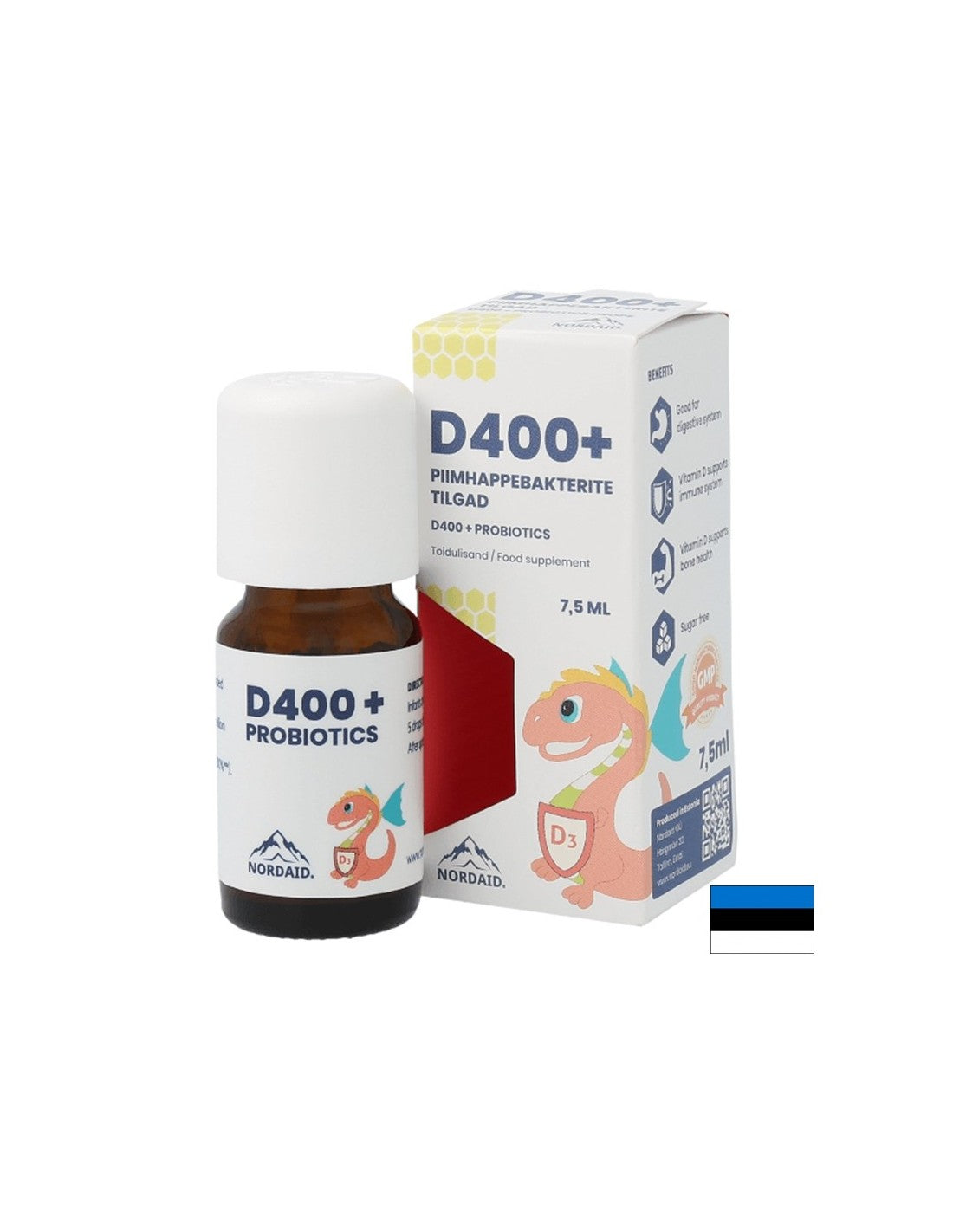 Vitamine D3 400 UI + Probiotiques - Immunité et système digestif, gouttes pour enfants et adultes, 7,5 ml