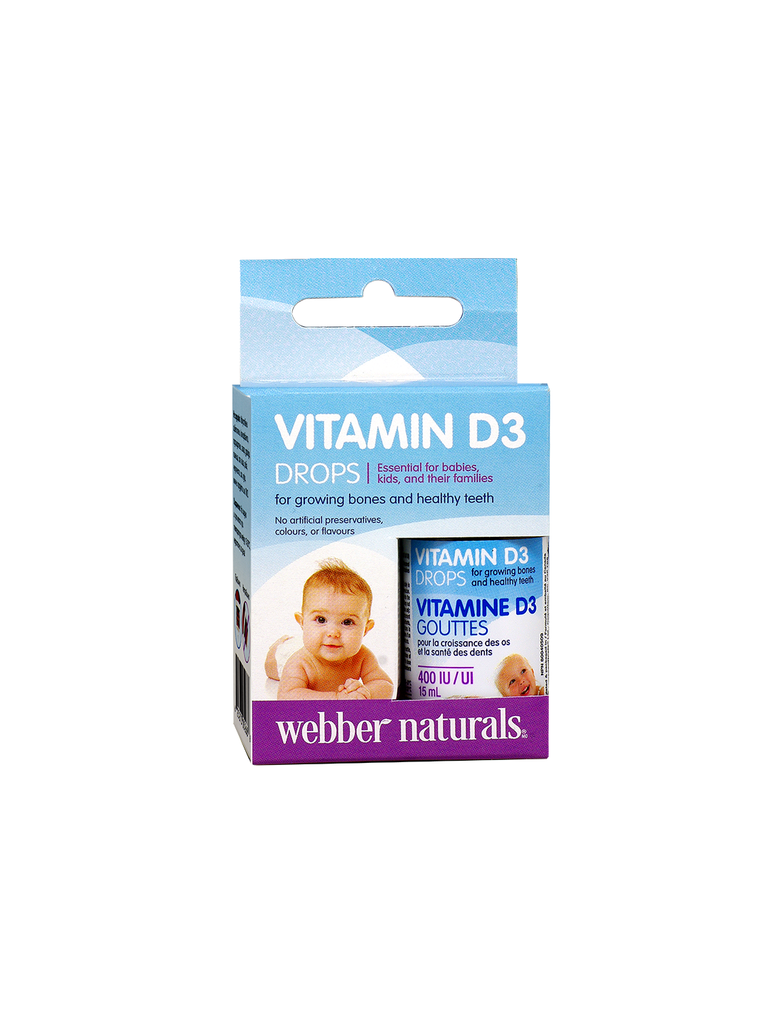 Vitamine D3 pour les bébés et les enfants, 400 UI x 15 ml/500 doses