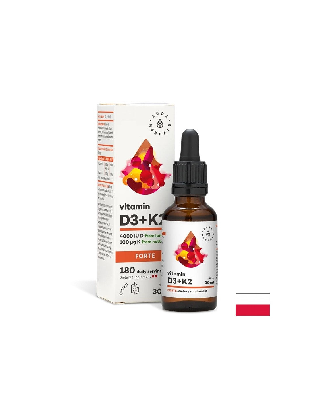 Os et articulations - Vitamine D3 800 UI + K2 20 µg (Forte), 30 ml de gouttes