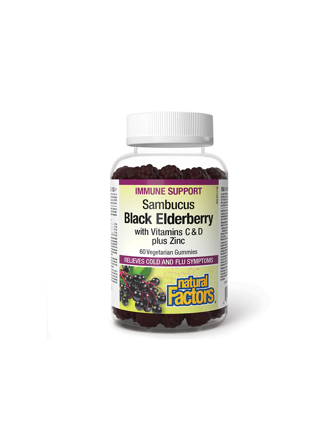 Immunité - Sambucus Gummy (Sureau noir + vitamines D3, C et Zinc), 60 comprimés de gel <tc>Natural Factors</tc>