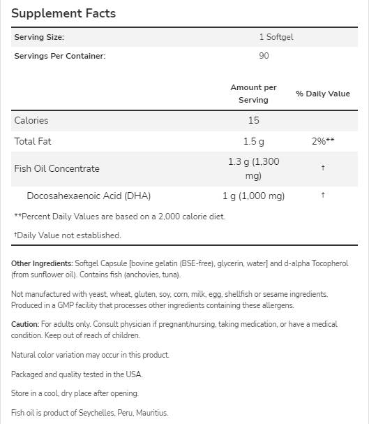DHA - 1000 | Support cérébral - 90 capsules de gel