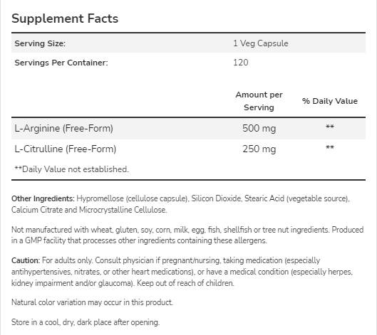 Arginine et citrulline - 240 capsules
