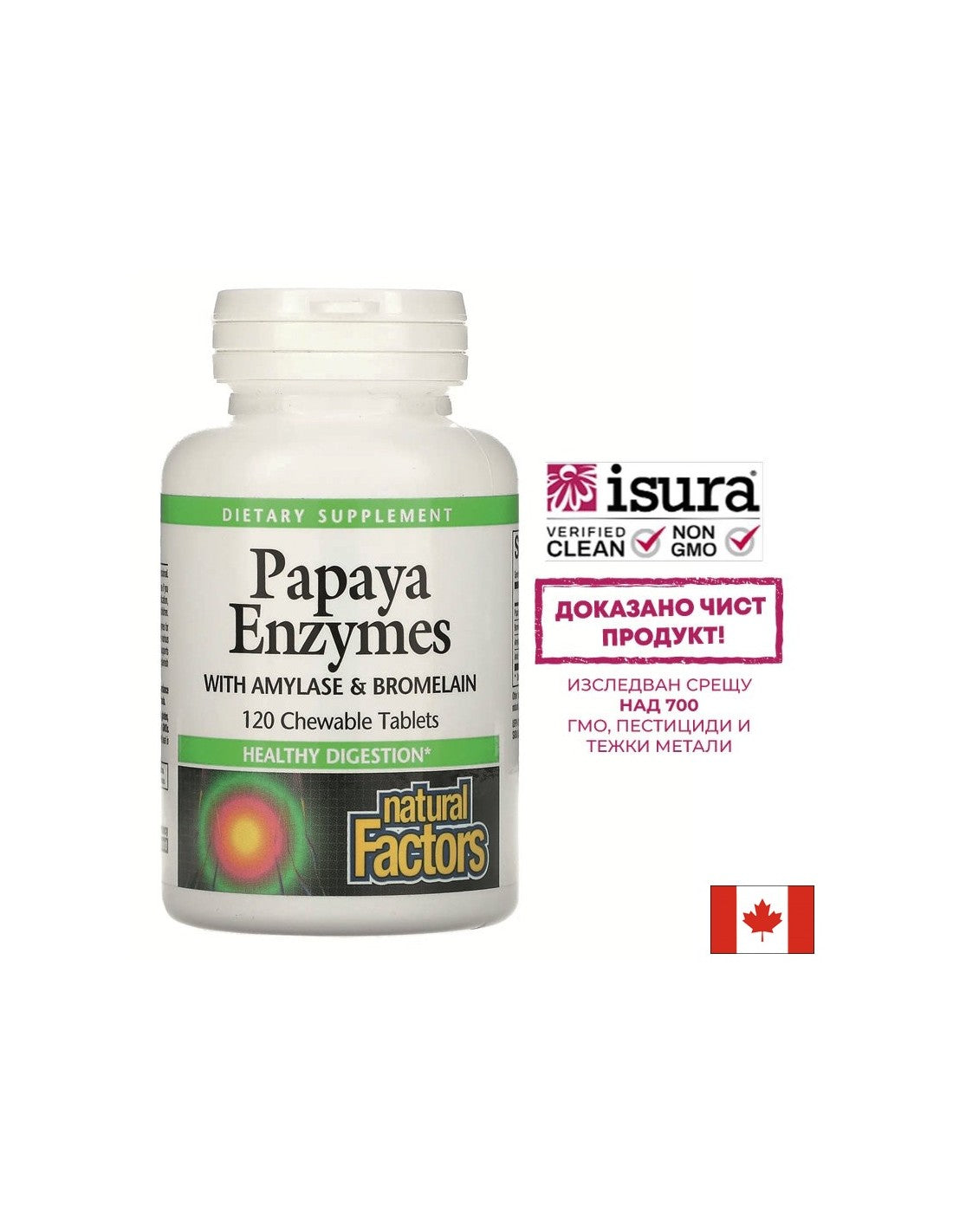 Digestion - Enzymes de papaye avec amylase et bromélaïne, 120 comprimés à croquer <tc>Natural Factors</tc>