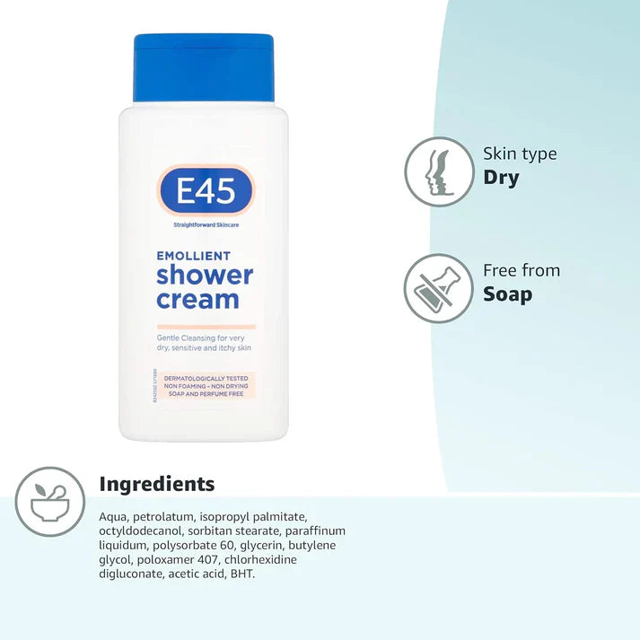 E45 Emollient Shower Cream for Dry and Sensitive Skin - 200 ml