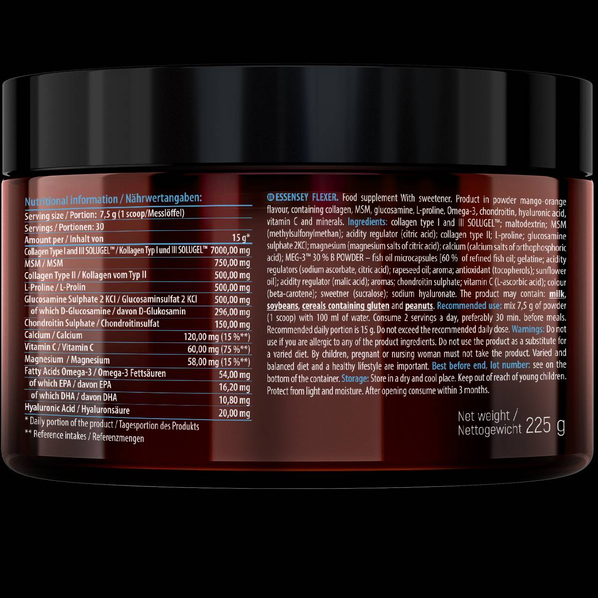 Flexer | avec 7500 mg de collagène de type I, II et III - 225 grammes