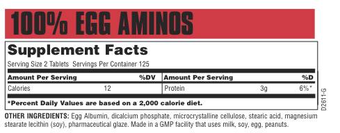100% d'oeufs amino 250 comprimés