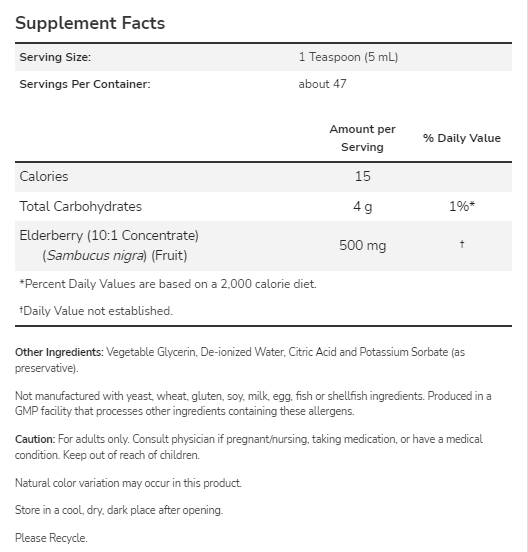 Liquide de sureau | 10: 1 Concentré - 237 ml