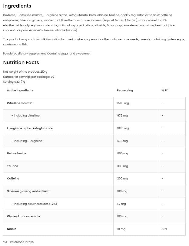 Endurance Pre-Workout | avec du ginseng et du glycérol 210 grammes