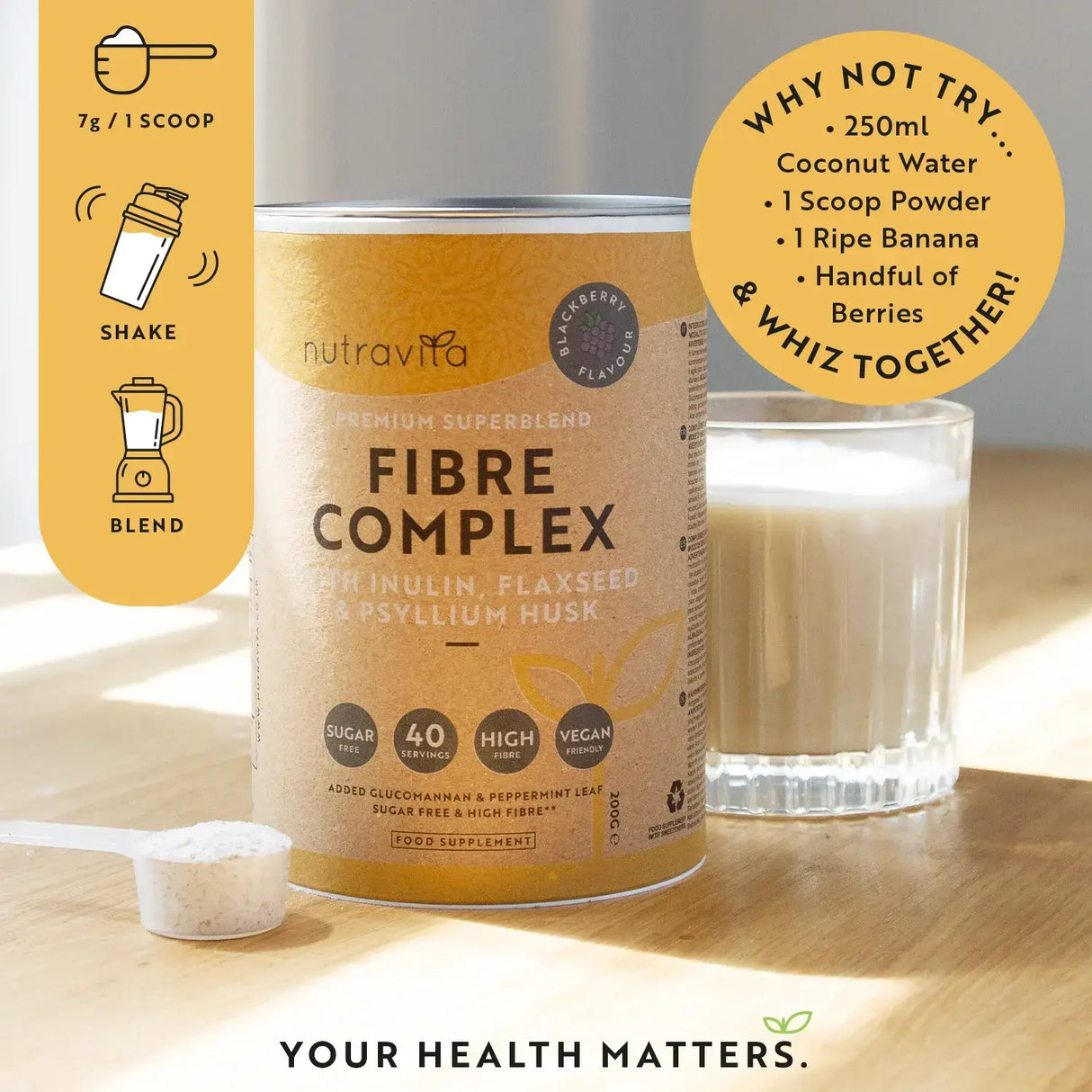 Complexe de fibres en poudre - Saveur mûre/200 g, 40 doses/ <tc>Nutravita</tc>