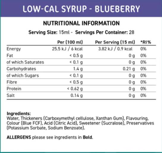 Ajuster le sirop à faible teneur en calcul | Blueberry - 425 ml