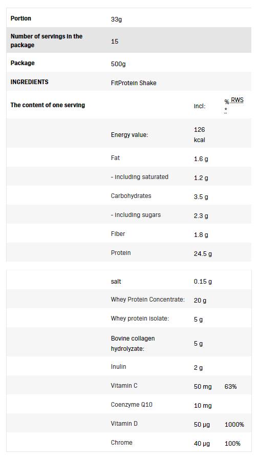 Fitprotein shake | Protéine de lactosérum avec collagène - 500 grammes