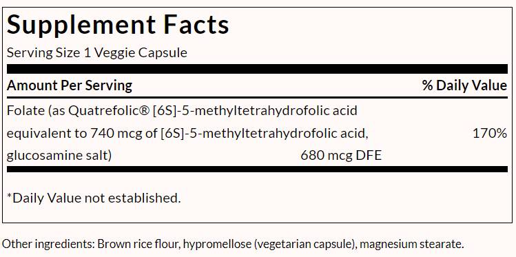 Folate 5-méthyltétrahydrofolic Acid 680 MCG - 30 capsules