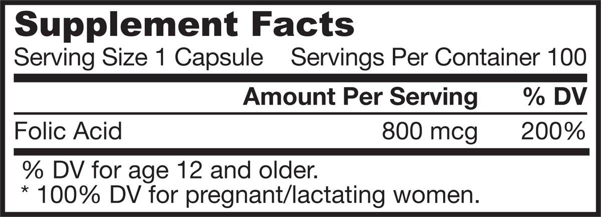 Capsules d'acide folique 800 mcg 100