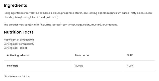 Acide folique 800 mcg - 90 comprimés