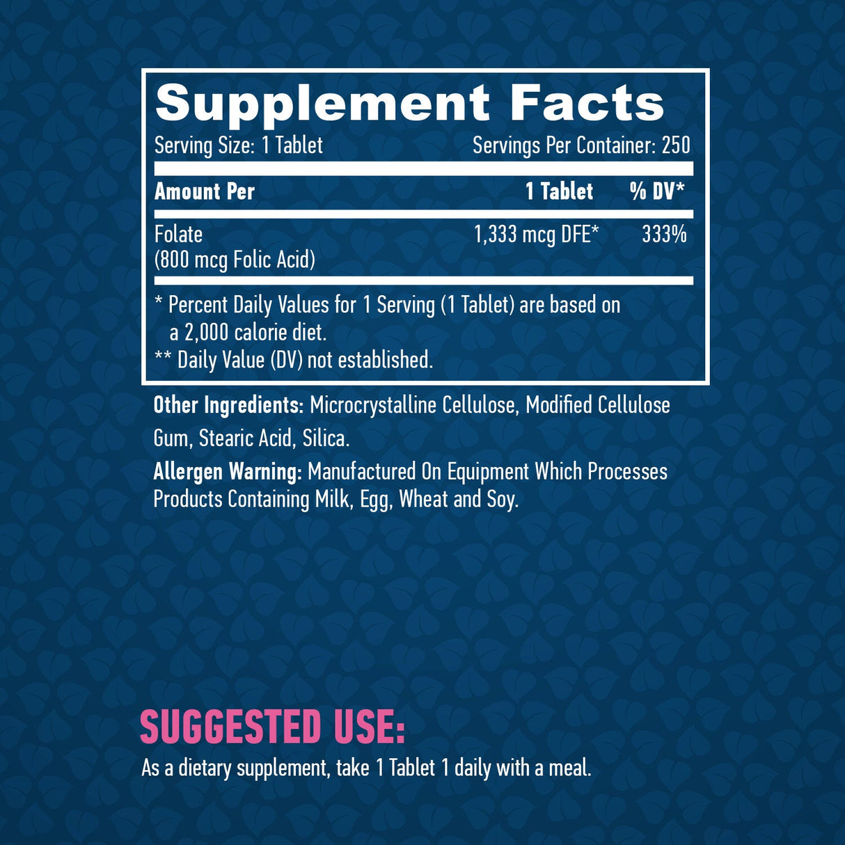 Acide folique 800 mcg./250 onglets.