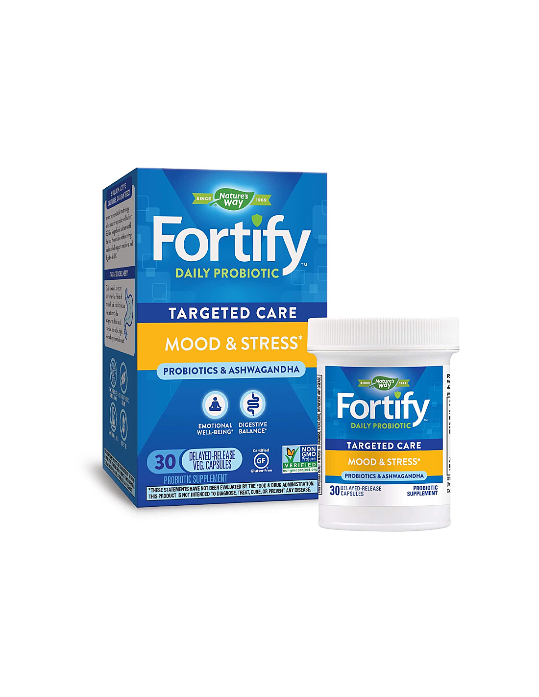 Humeur et stress probiotiques quotidiens Fortify ™ - Fortify Probiotic contre le stress, 5 milliards de probiotiques actifs, 30 capsules Nature's Way