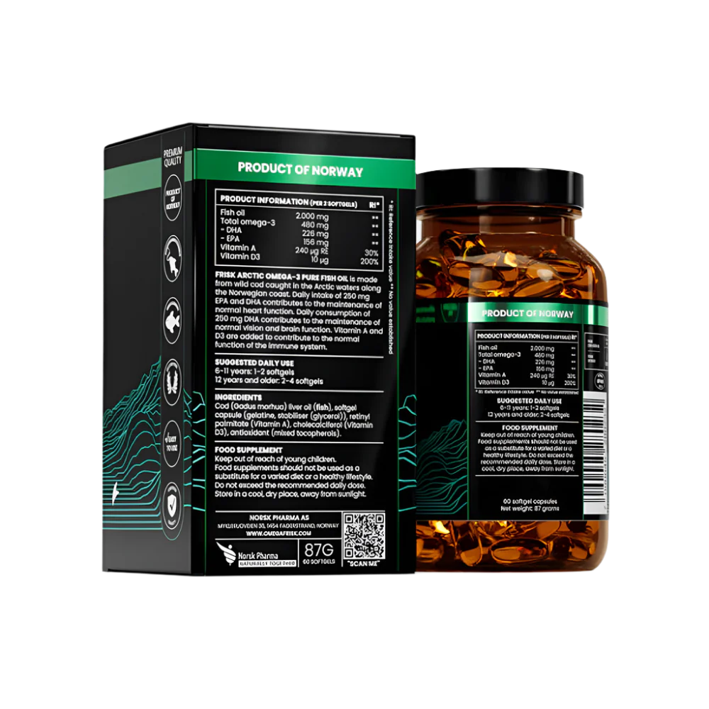 Arctic Pure - oméga-3 à partir de la morue à 100% sauvage - 60 capsules