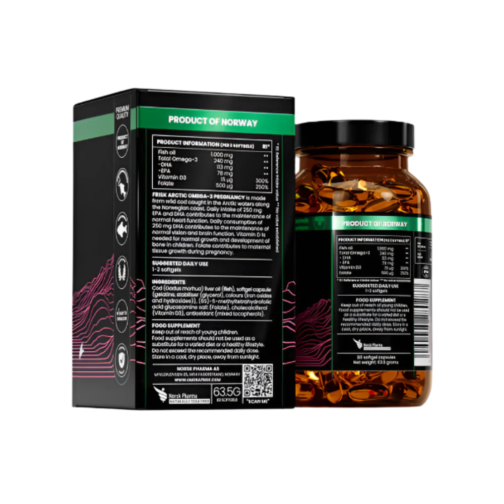 Grossesse arctique - oméga-3 pour les femmes enceintes - 100% morue sauvage de la Norvège - 80 capsules