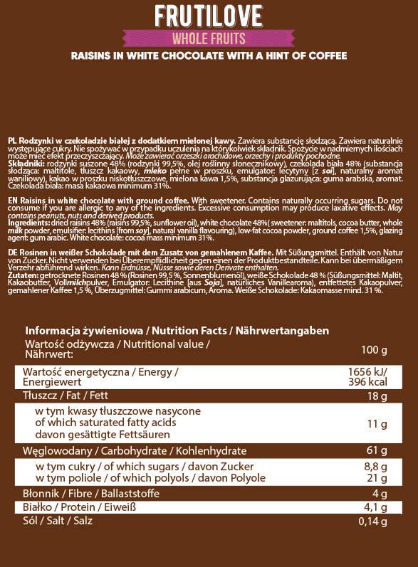 Frutilove | Raisins secs en chocolat blanc et café 300 grammes
