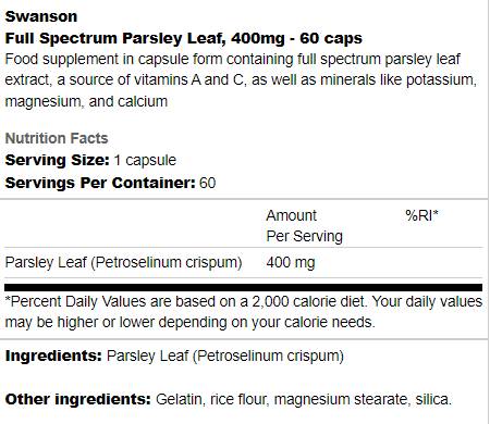 Feuille de persil à spectre complet 400 mg 60 capsules