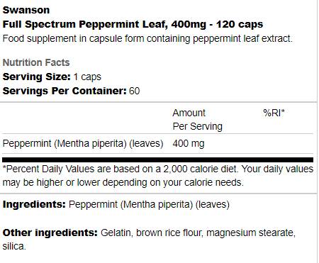 Spectrum complet Feuille de menthe poivrée 400 mg 120 capsules