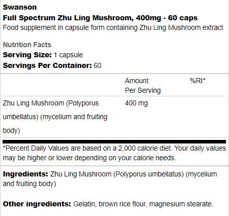 Spectrum complet Zhu Ling Champignon 400 mg 60 capsules