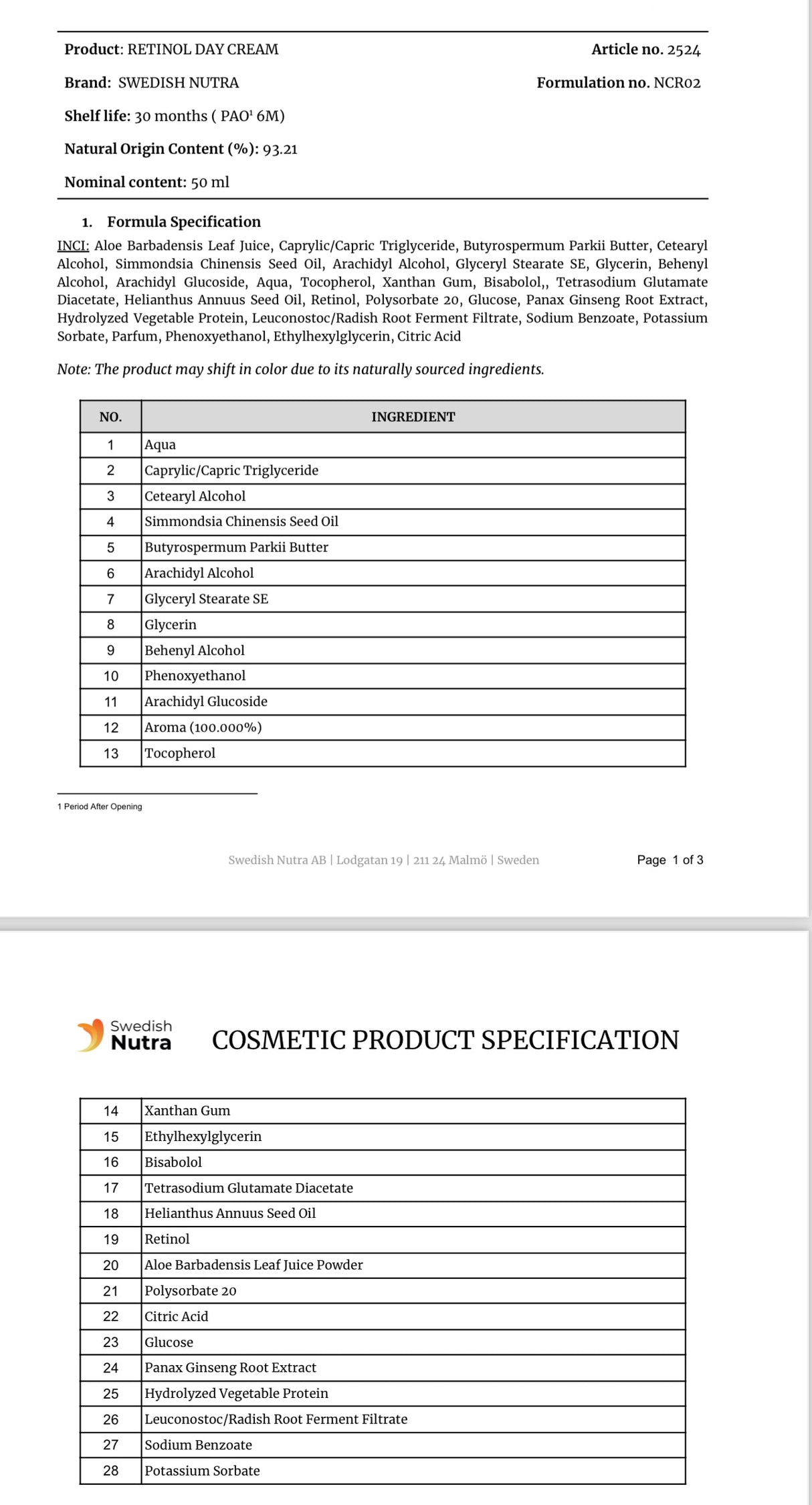 Day Cream with Retinol, Hyaluronic Acid and Collagen 50 ml Swedish Nutra - Nutra Best Europe