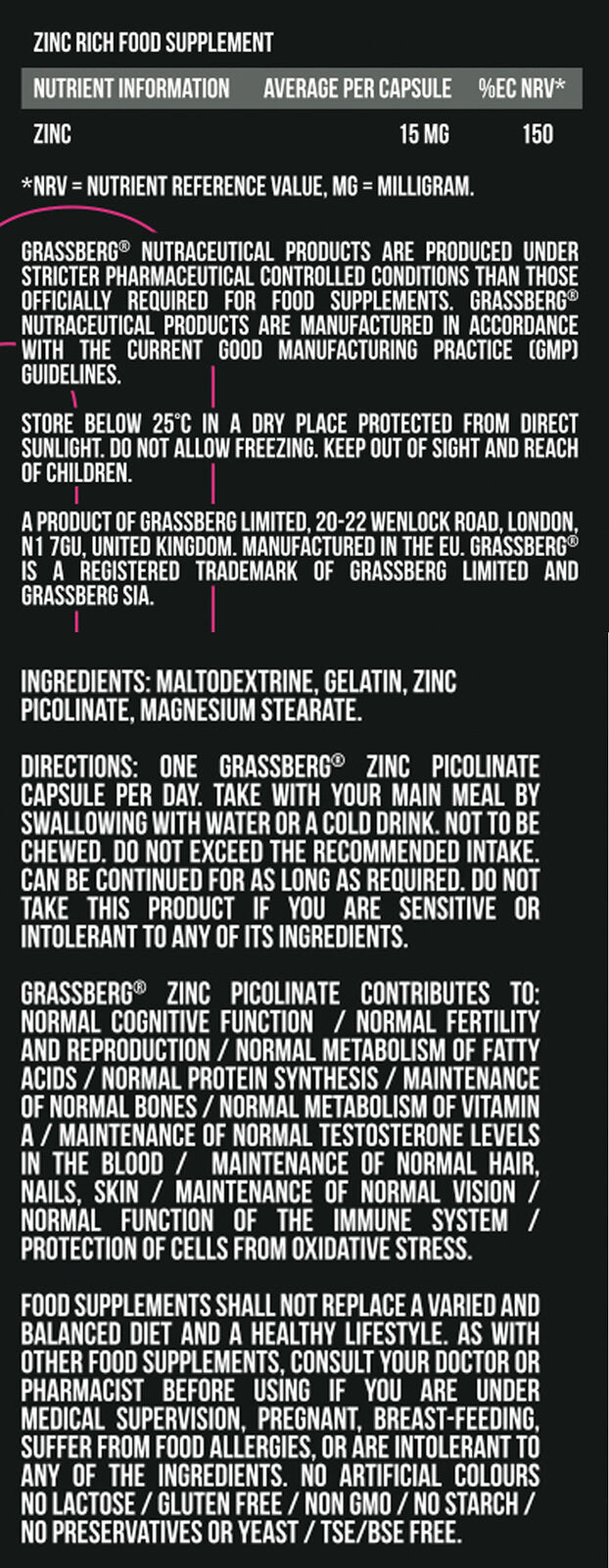 Grassberg Zinc Picolinate 15 mg - Caps à absorption élevée 60