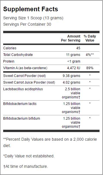 Poudre de jus de carotte sucrée avec probiotiques 402 grammes
