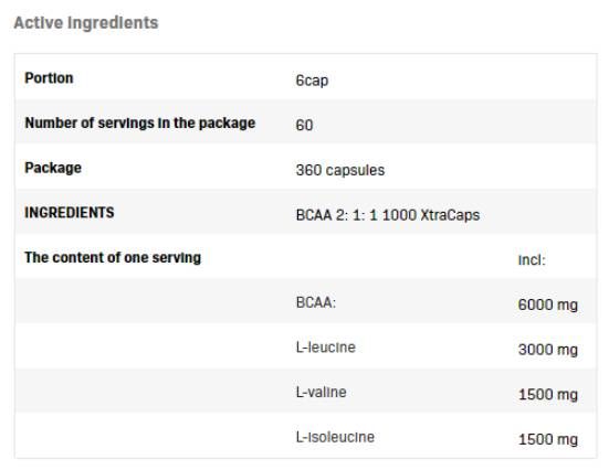 BCAA 2: 1: 1 1000 xtracaps - 180 capsules