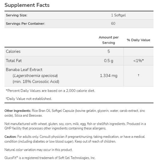 GLUCOFIT® | Extrait de feuilles de banaba - 60 capsules de gel