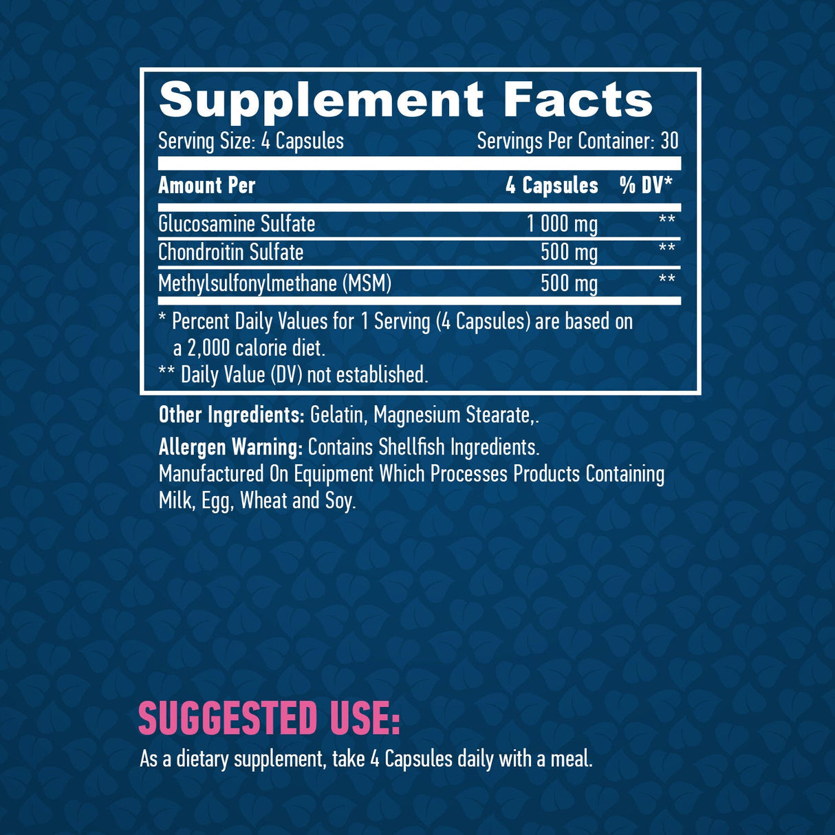 Glucosamine Chondroitine et complexe MSM/Caps 120.