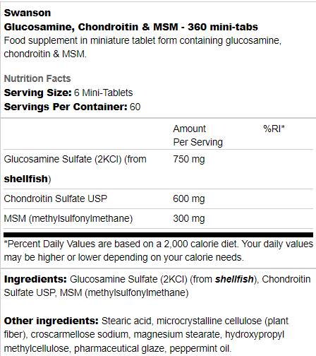 Glucosamine, chondroïtine et MSM | Mini comprimés - 360 comprimés