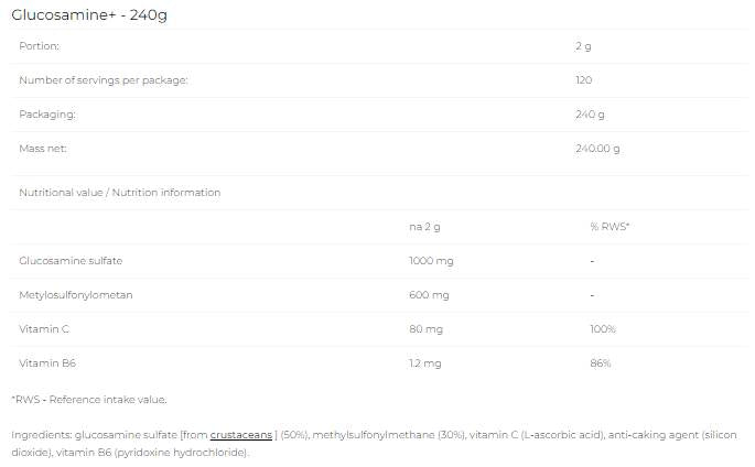 Poudre de glucosamine - 240 grammes
