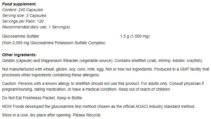 Sulfate de glucosamine 750 mg - 240 capsules