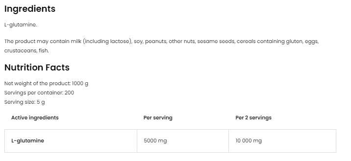 Poudre de glutamine - 300 grammes