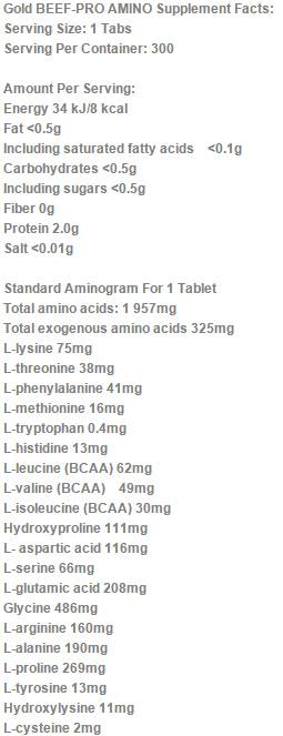 Onglets Gold Beef-Pro-Amino Mega - 300 comprimés