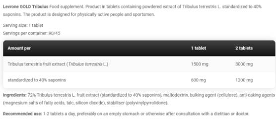 Tribulus d'or 1500 mg - 90 comprimés