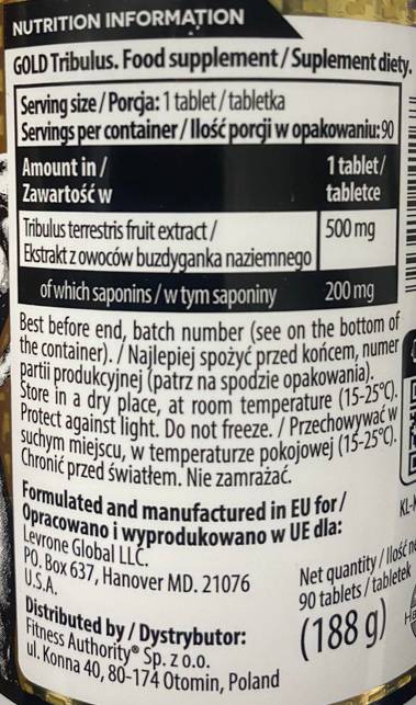 Tribulus d'or 500 mg - 90 comprimés