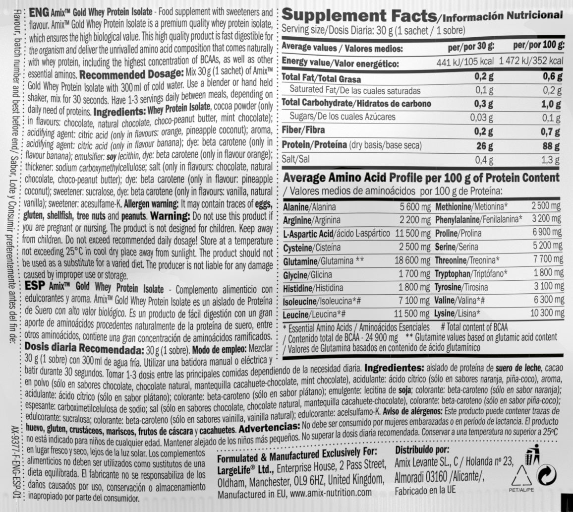 Isolat de protéines de lactosérum en or/30 g