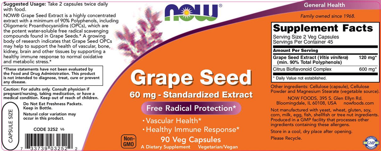 Capsules antioxydantes de graines de raisin 60 mg - 90