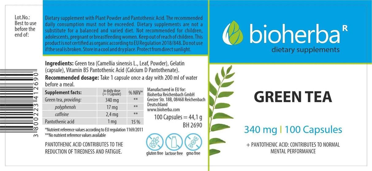 Thé vert 340 mg - 100 capsules
