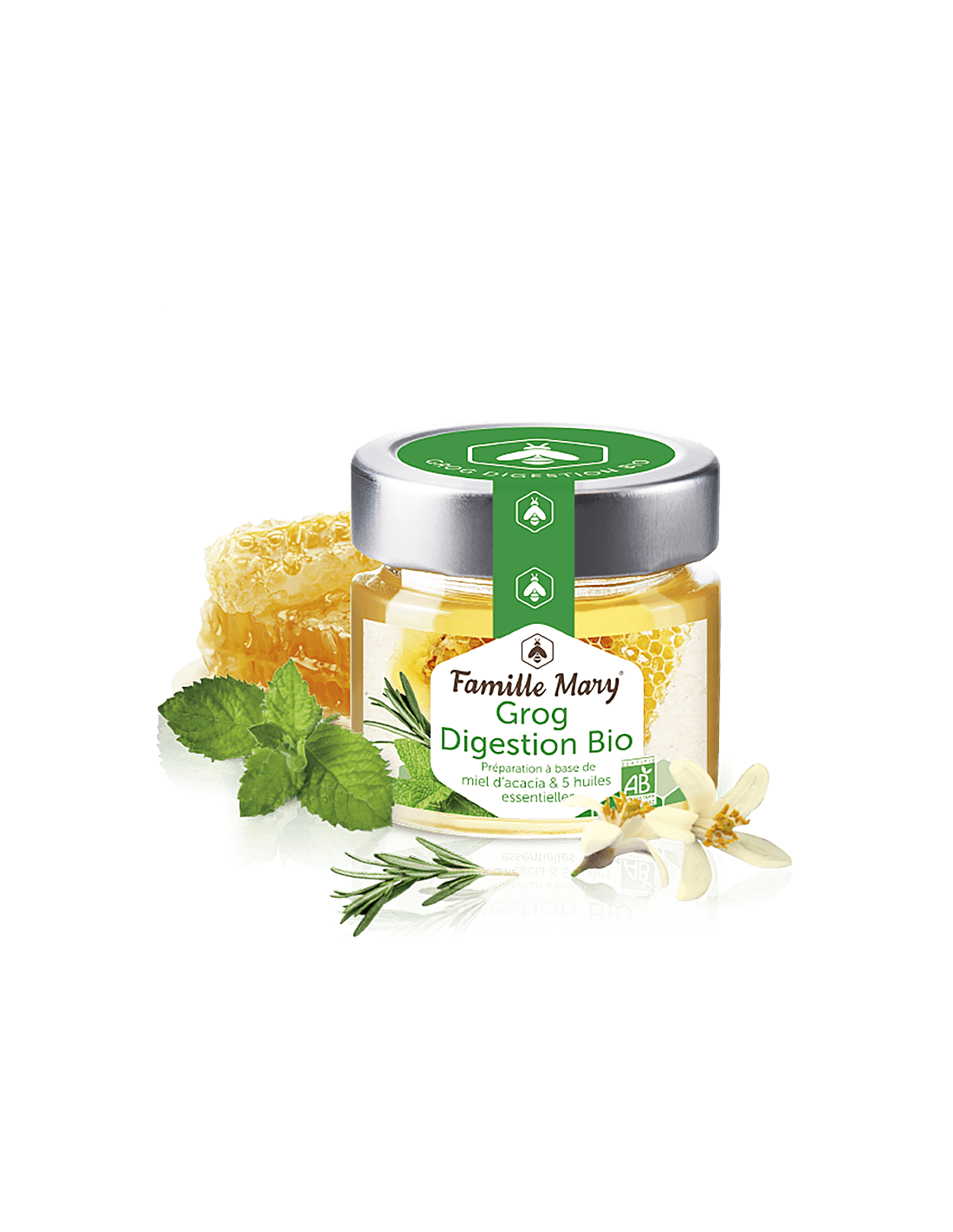 Grog Digestion Bio/Grog pour une bonne digestion (avec du miel Acacia et des huiles essentielles), 100 G Famille Mary