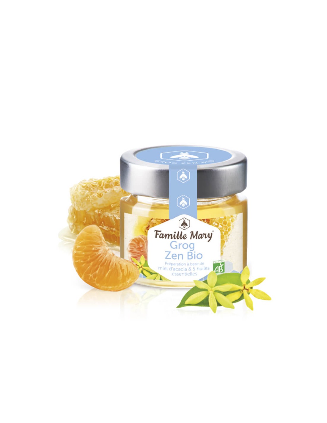 Grog Zen Bio/Grog pour le système nerveux du miel Acacia et 5 huiles essentielles, 100 G Famille Mary